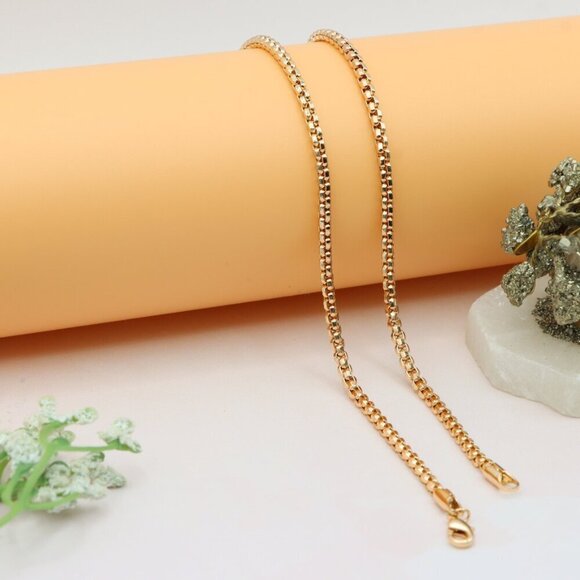 Elegant Rose Gold Plated Brass Box Chain Necklace, XPNL0219 - Picture 11 of 13